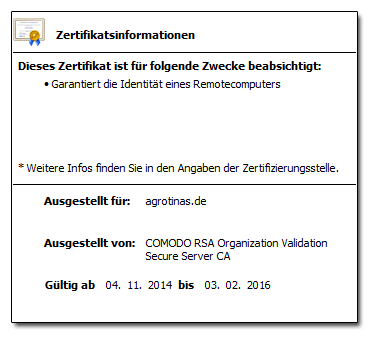 Zertifikat für Agrotinas.de