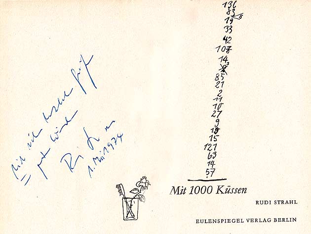 Rudi Strahl: Mit 1000 Küssen. Vom Autor am 1. Mai 1974 signiert