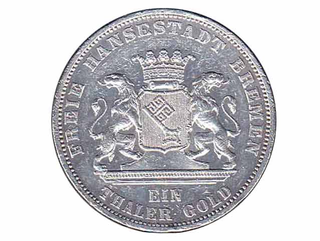 Münze Freie Hansestadt Bremen. Ein Thaler Gold. Zur Erinnerung an den glorreich erkämpften Frieden vom 10 Mai 1871. Silber