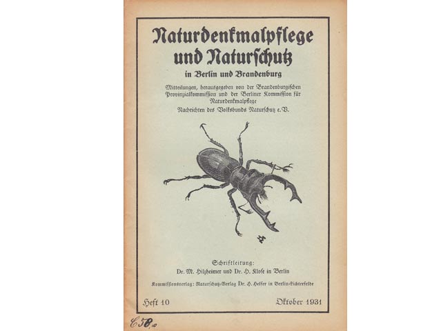 Naturdenkmalpflege und Naturschutz in Berlin und Brandenburg. Heft 10/Oktober 1931