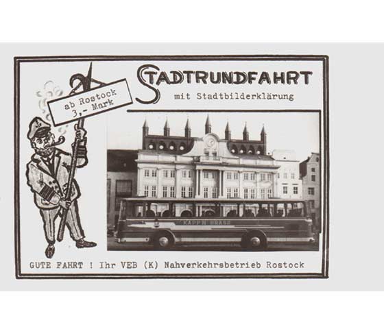 Teilnehmerkarte für eine Stadtrundfahrt mit Stadtbilderklärung für Rostock. 1972