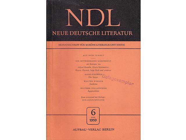 NDL. Neue Deutsche Literatur. Monatsschrift für schöne Literatur und Kritik. Heft 6/1959