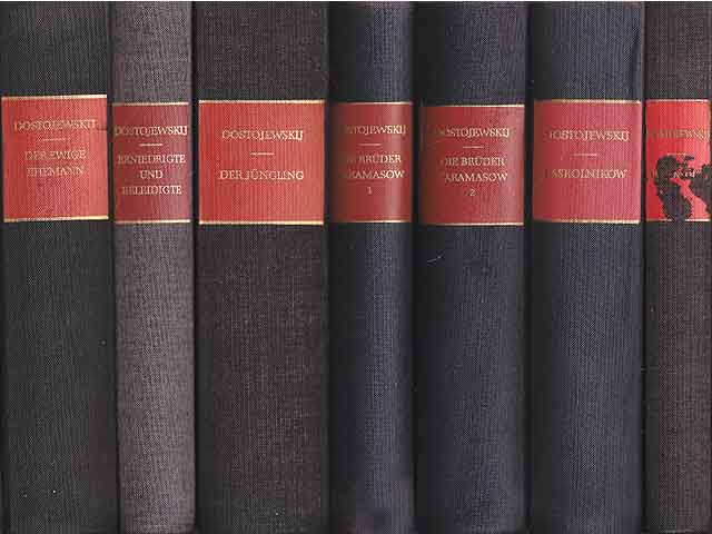 Büchersammlung "F. M. Dostojewski (auch Dostojewskij". 6 Titel (7 Bücher). 