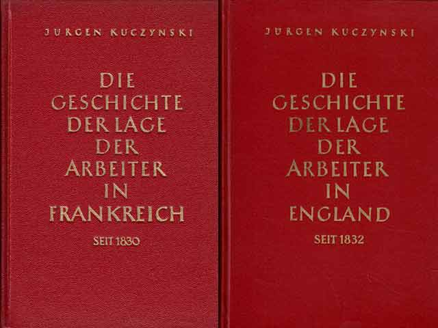 Büchersammlung "Geschichte der Lage der Arbeiter, Titel in rotem Kunstledereinband". 2 Titel. 