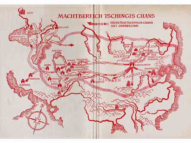 Büchersammlung "Mongolenreich um Dschingis Khan/Tschingis Chan". 5 Titel. 